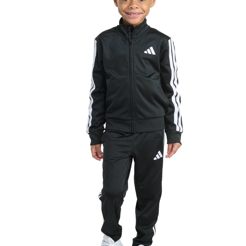 Adidas Boy Tricot Long-Sleeve Essential 3 Stripe Track Jacket & Pants, Size 2T